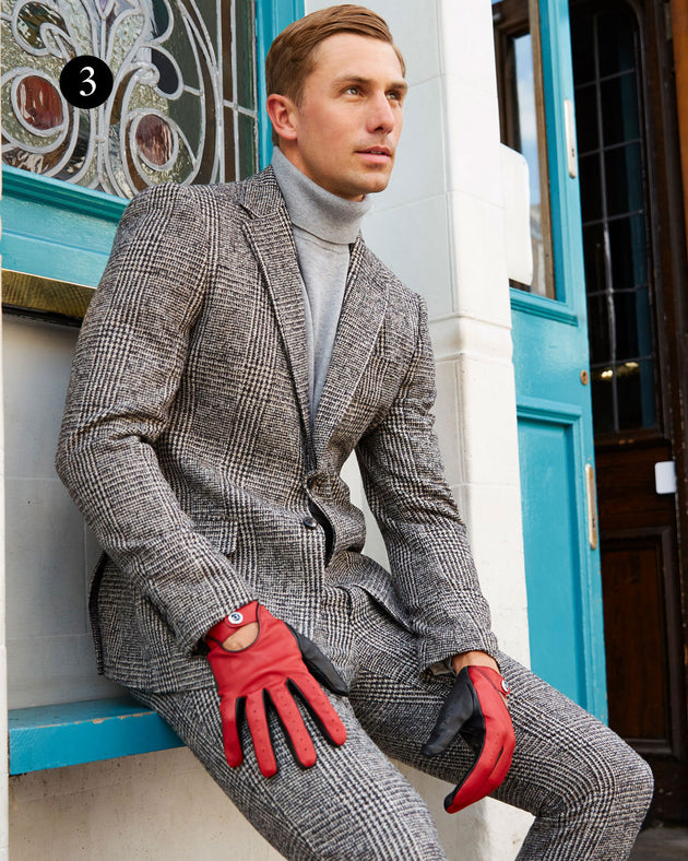 men's leather driving gloves black and red
