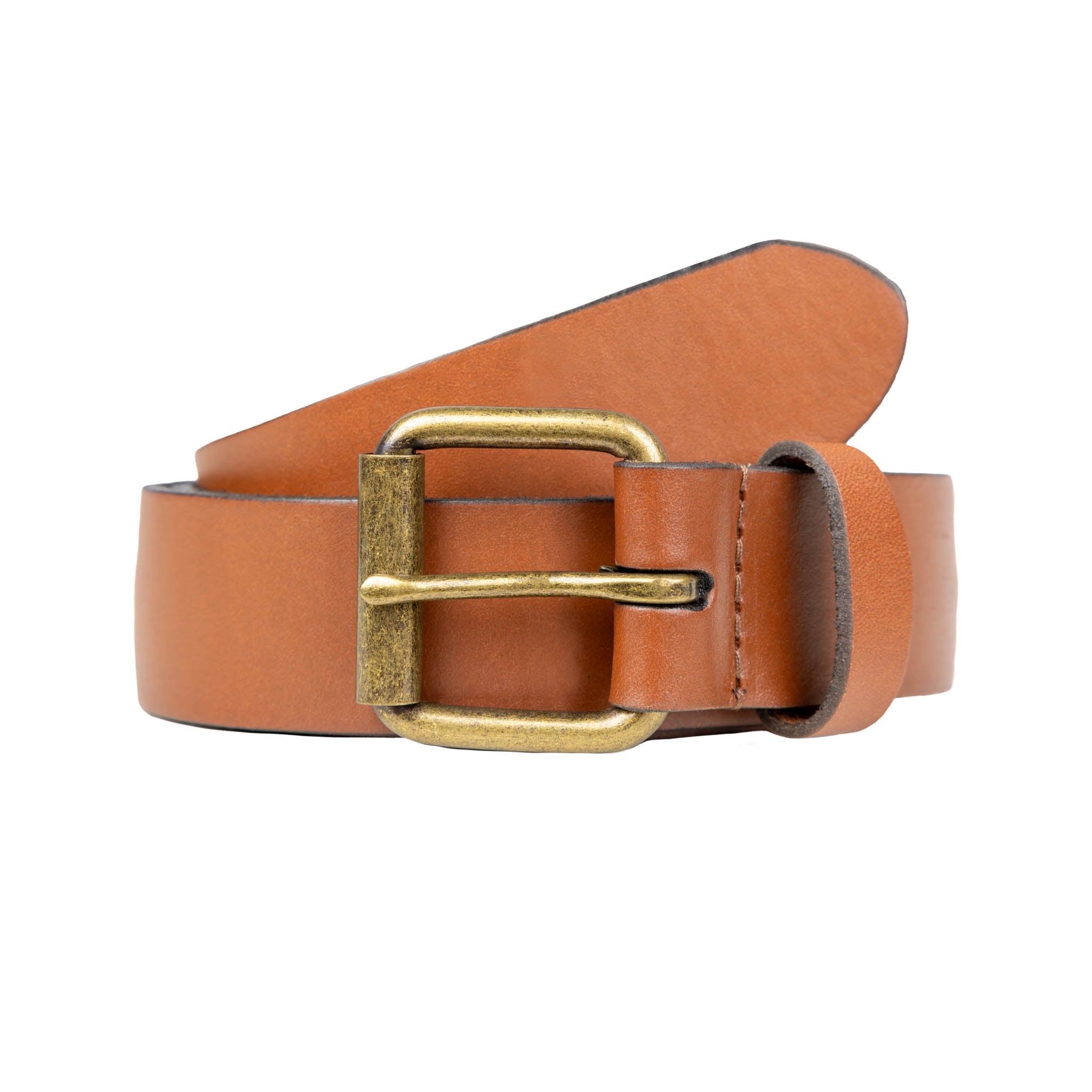 Men's Lined Waxed Leather Belt with Brass Buckle Dents