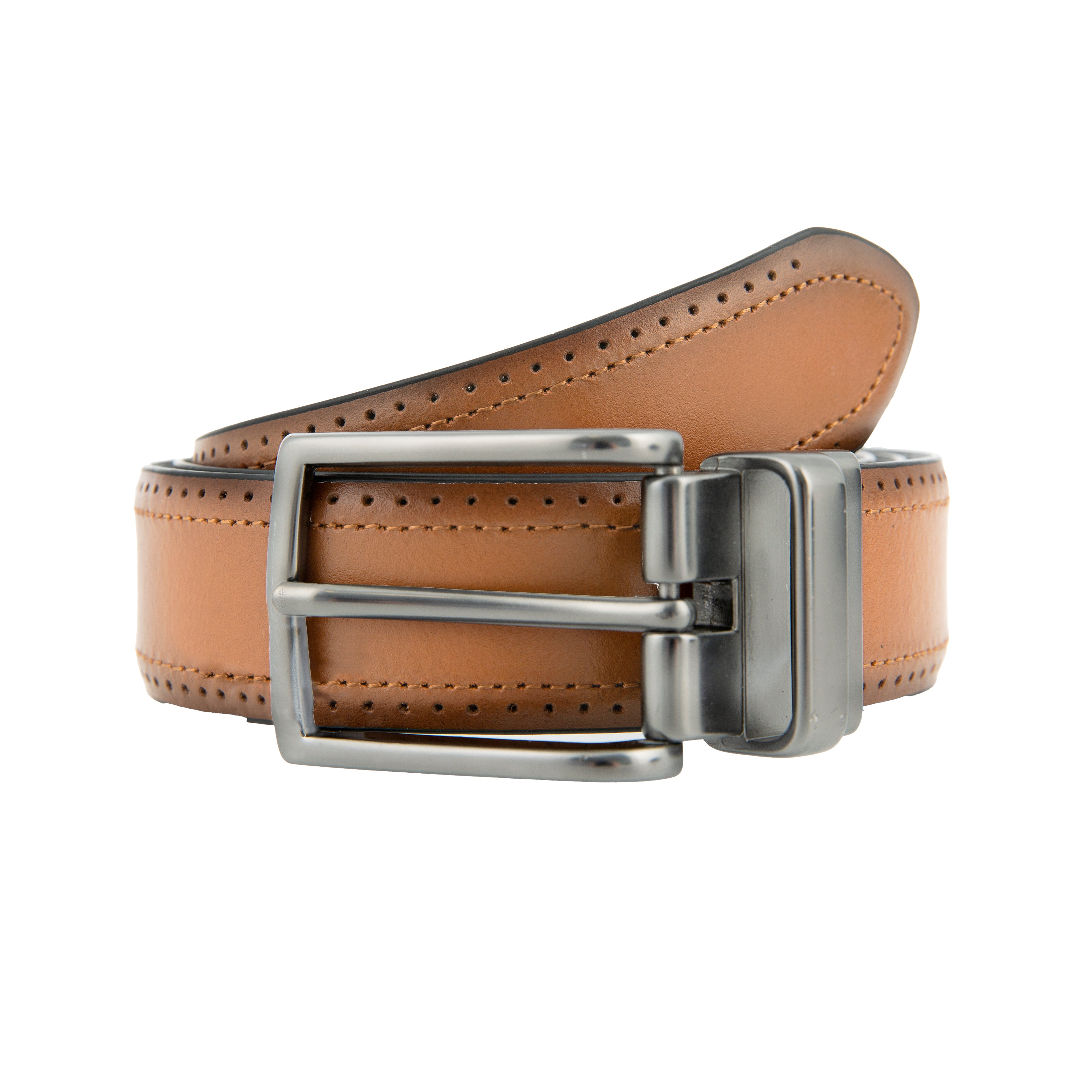 Men's Reversible Leather Belt - Gunmetal Buckle & Detail