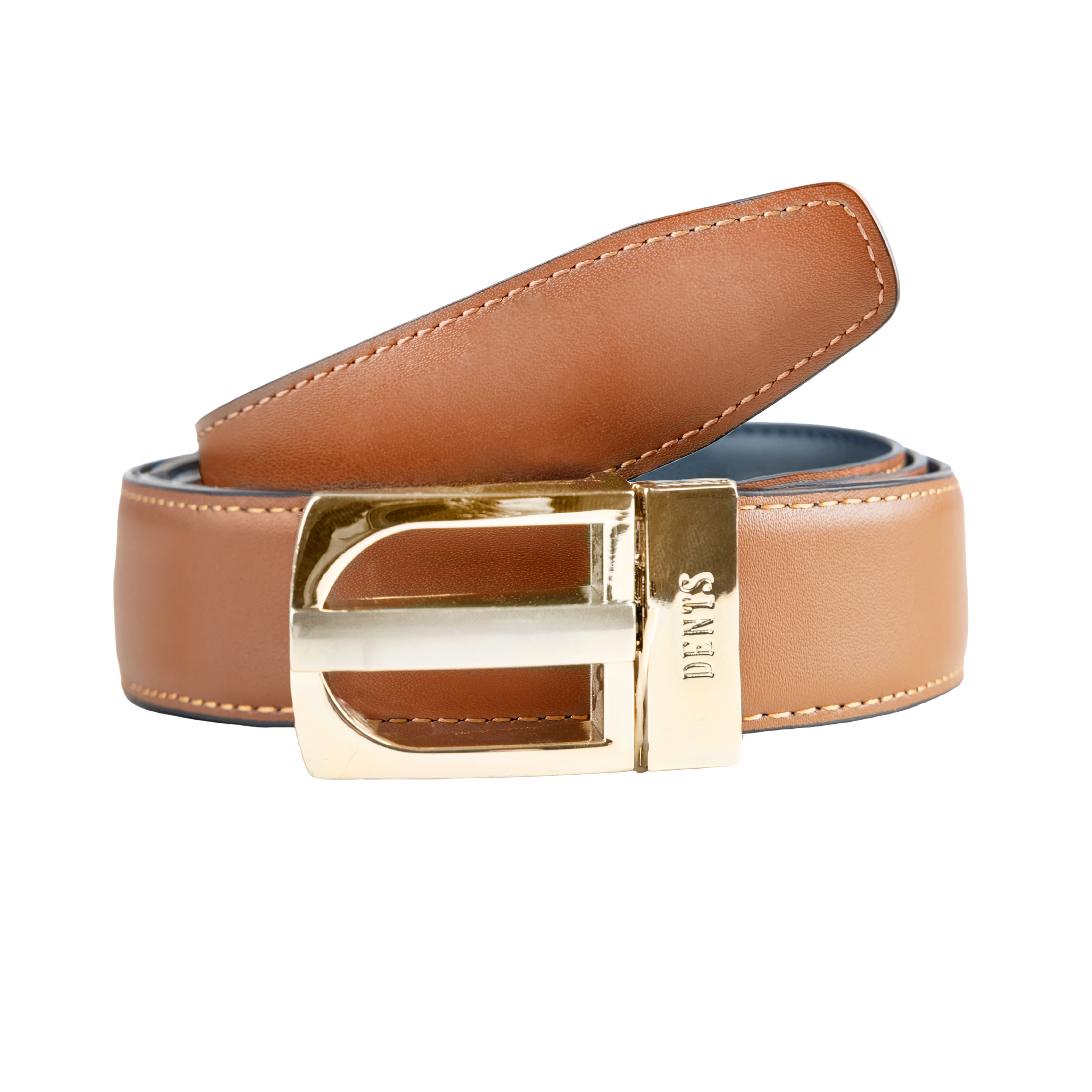 Men's Reversible Leather Belt with Gold and Nickel Buckle Dents