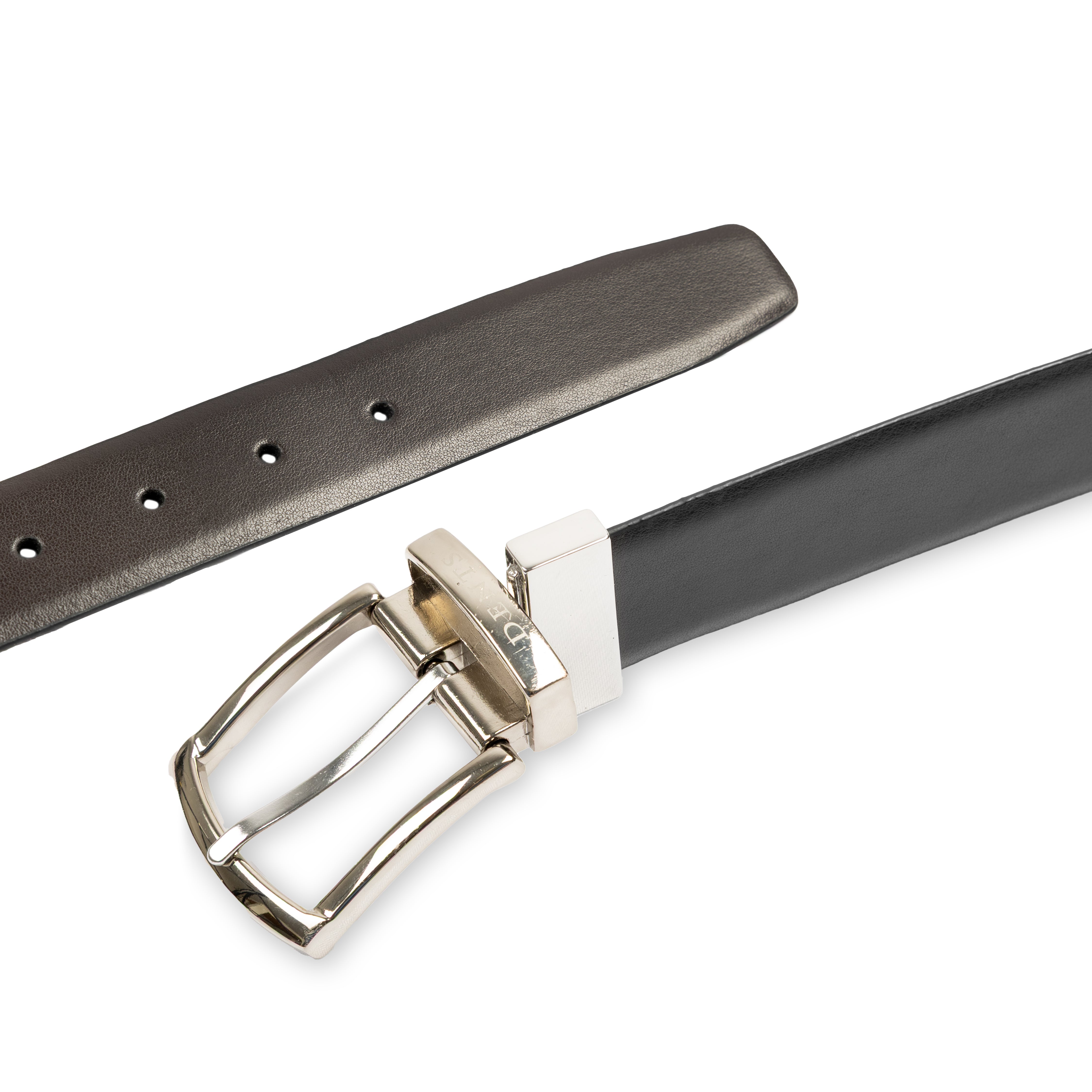 Men's Reversible Belt - Bonded Leather With Silver Buckle In Black/Silver Colors