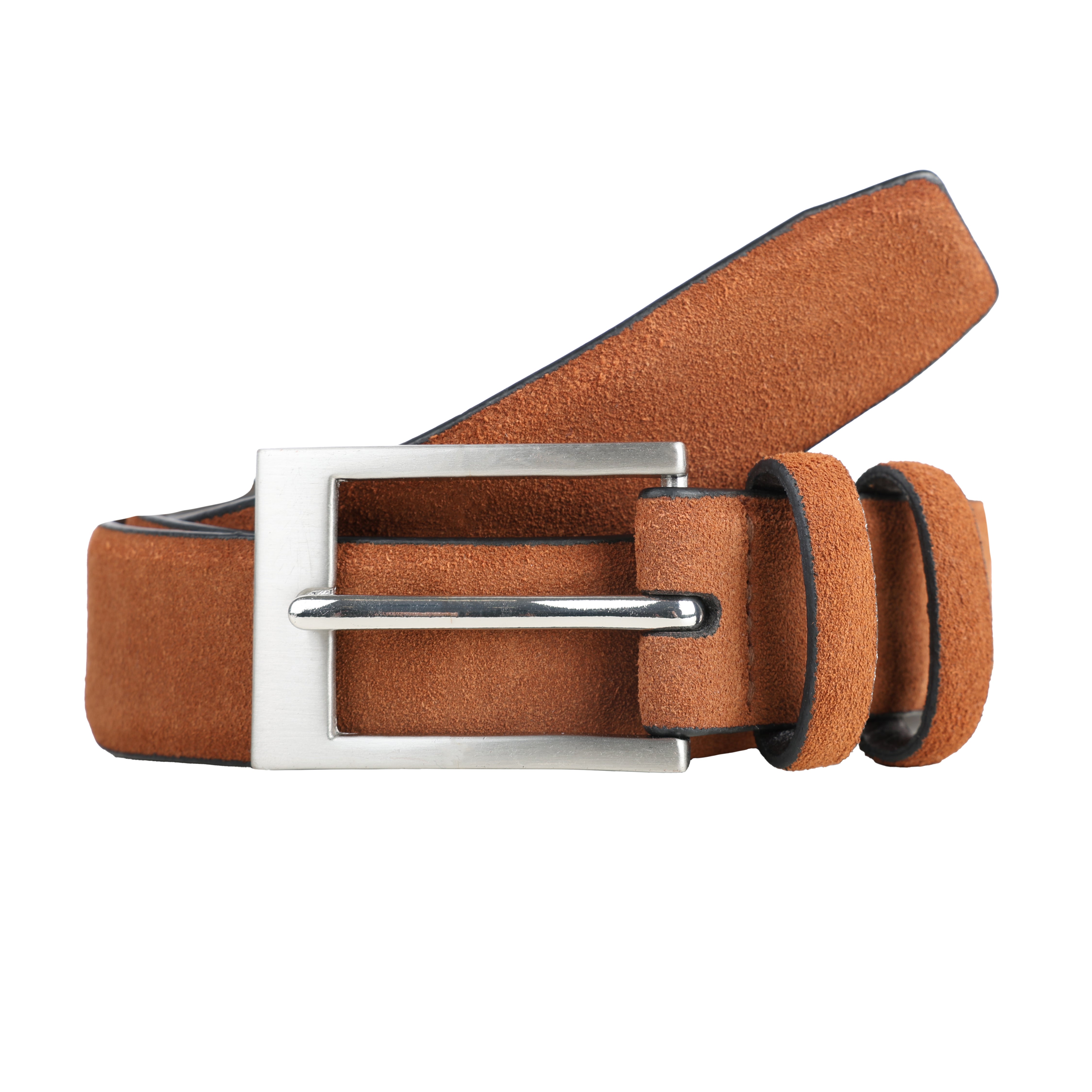 Men's Lined Suede Belt with Brushed Silver Buckle Dents