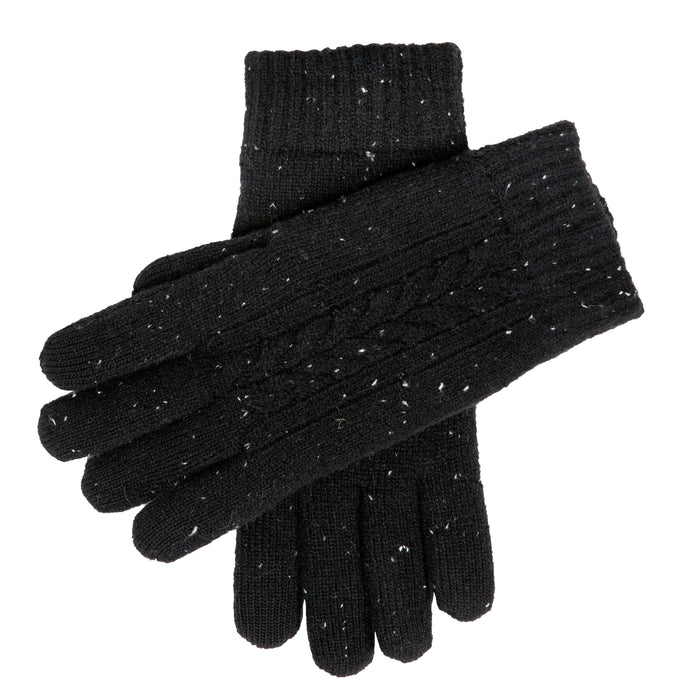 Men's Touchscreen Cable Knit Gloves with Marl Yarn in black