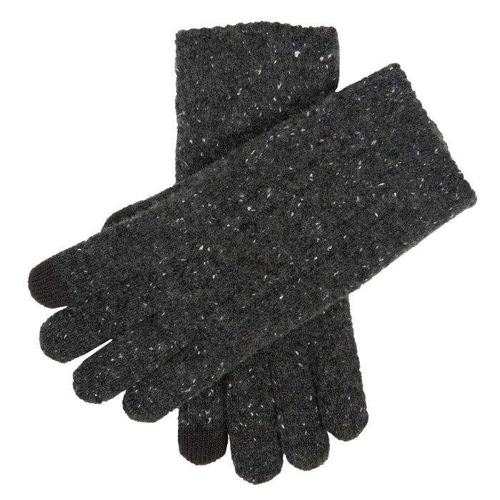 Men's Touchscreen Cable Knit Gloves with Marl Yarn in Charcoal