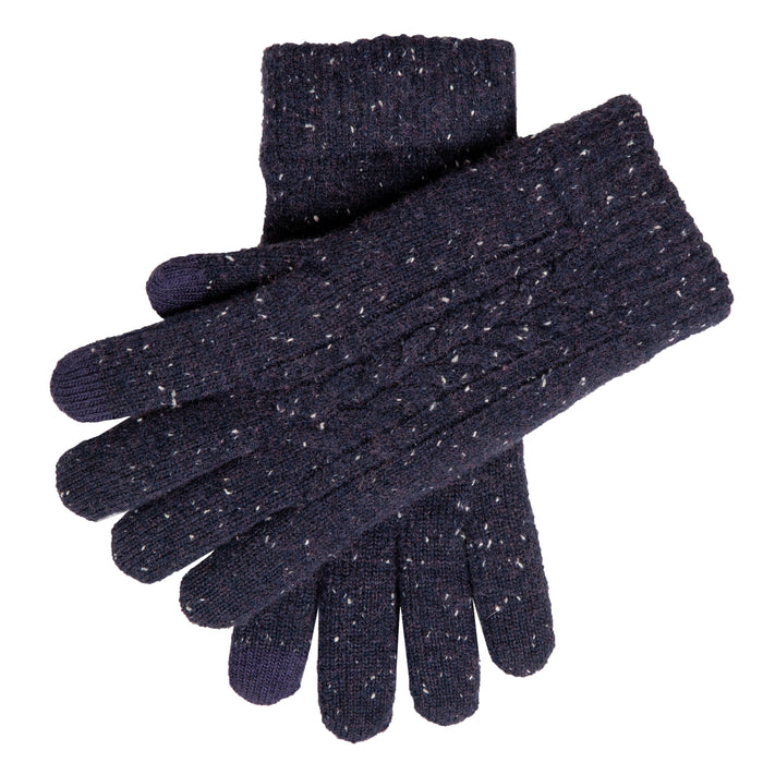 Men's Touchscreen Cable Knit Gloves with Marl Yarn in navy
