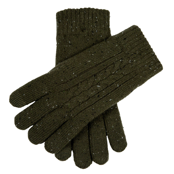 Men's Touchscreen Cable Knit Gloves with Marl Yarn in Olive