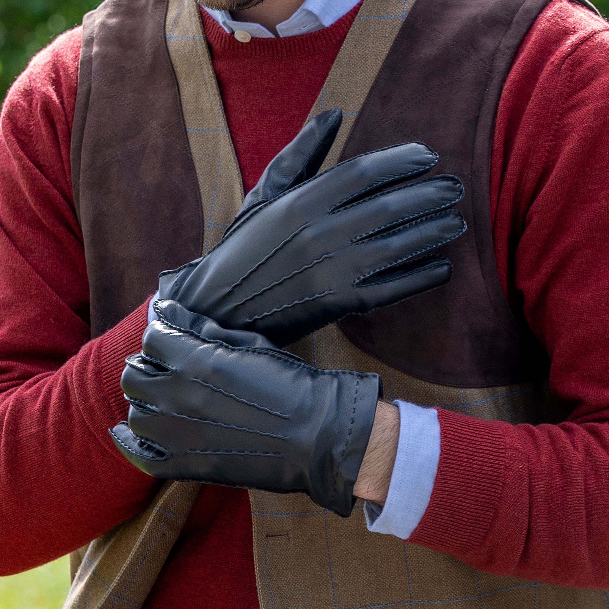 Men's Cashmere Lined Touchscreen Leather Gloves | Dents