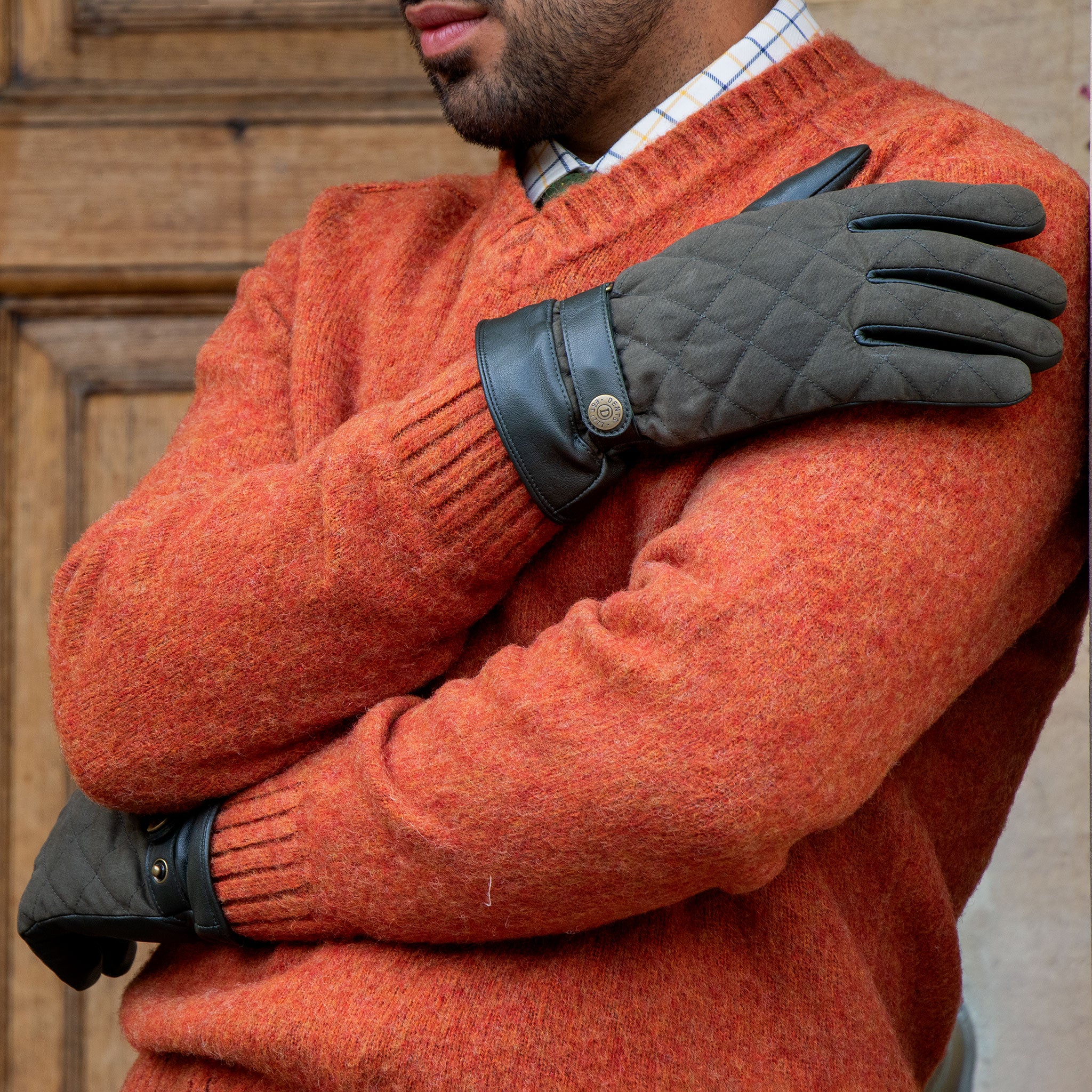 Men's Touchscreen Water-Resistant Leather Gloves with Waxed Cotton