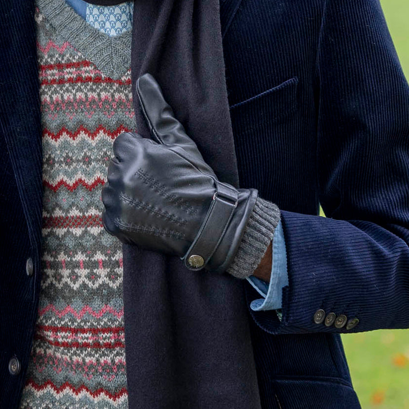 Henley Men's Warm Lined Touchscreen Leather Gloves Dents