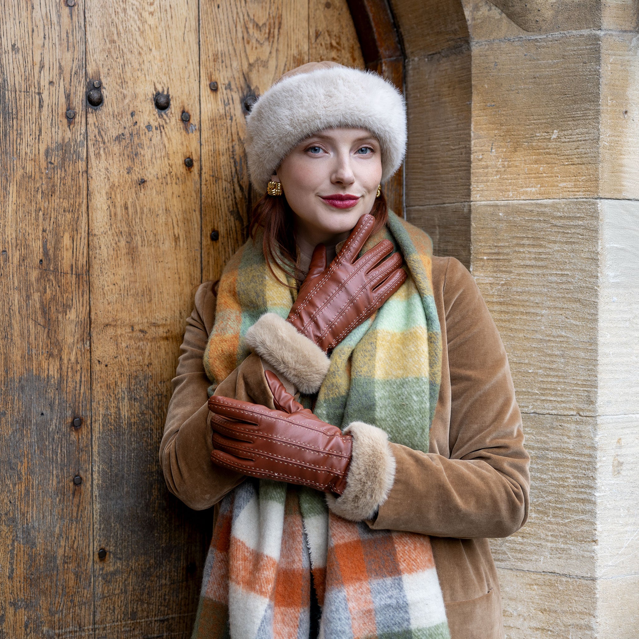 Women's Plaid Check Blanket Scarf with Tassels Dents