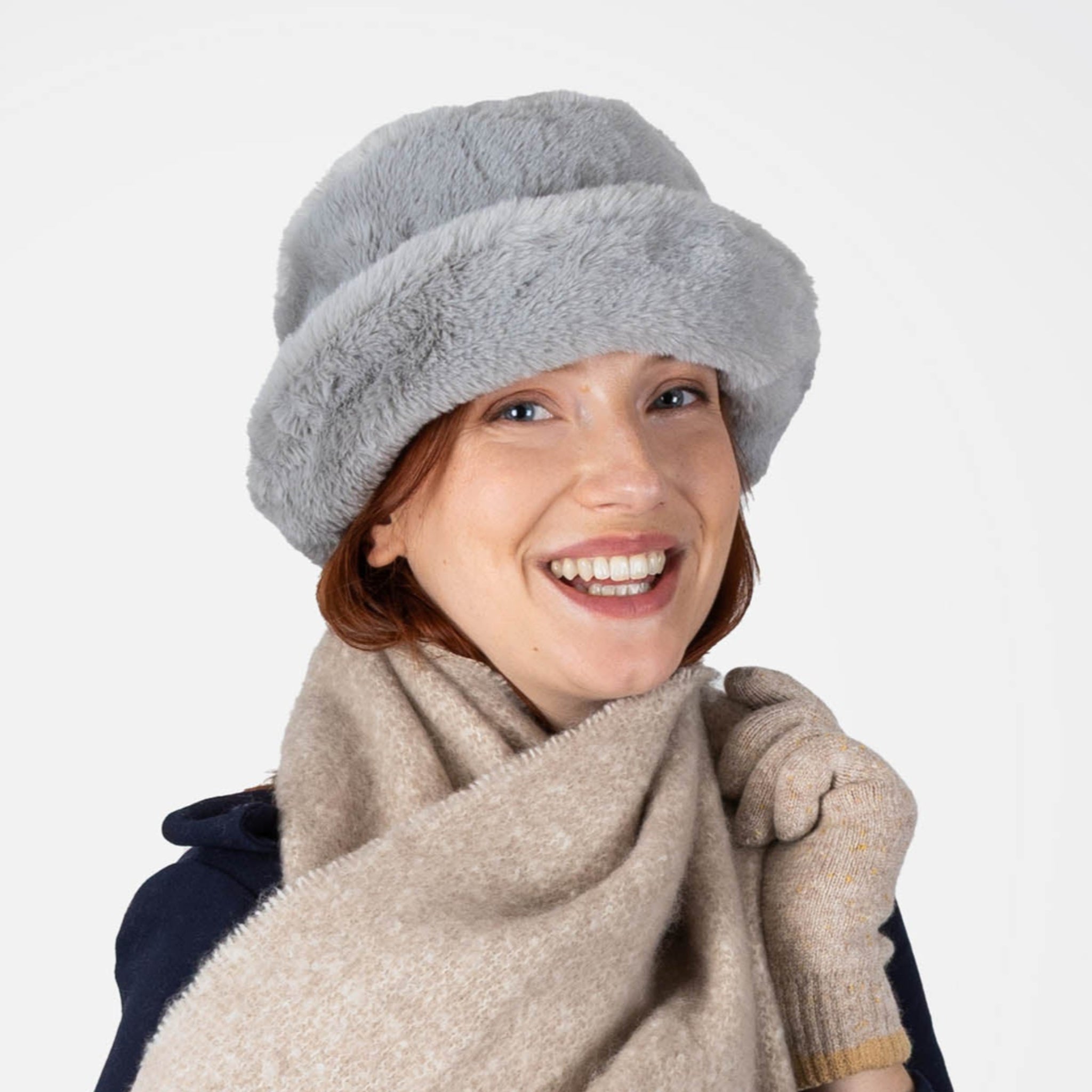 DPC Women\'s Gray Fur Hat Ladies Silver Fox Fur & Black Leather Russian Military Hat  main image 2