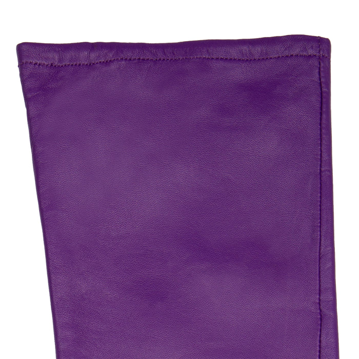 Women's Single Point Long Above Elbow Lined Leather Gloves in Amethyst left cuff
