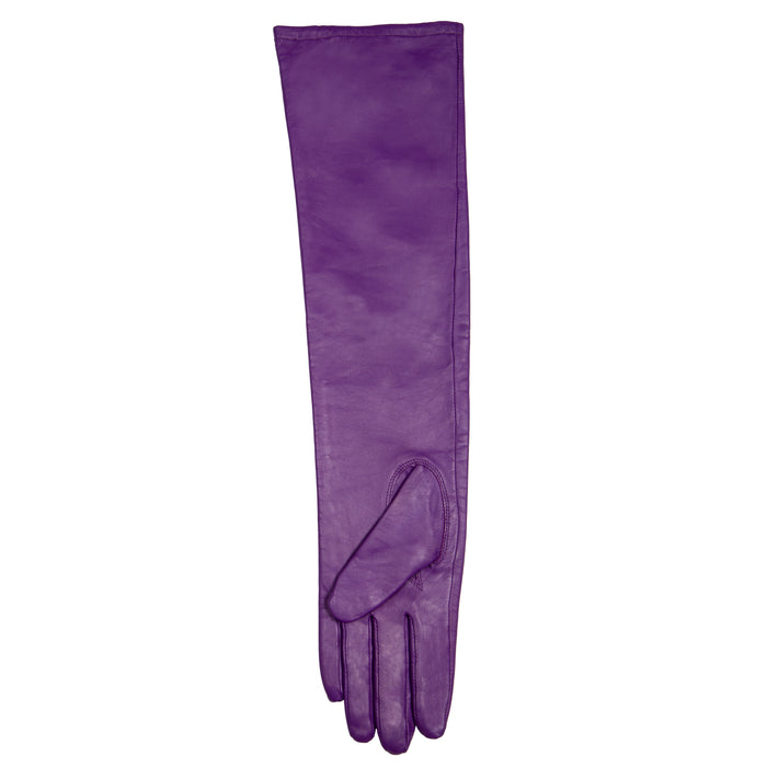 Women's Single Point Long Above Elbow Lined Leather Gloves in Amethyst left