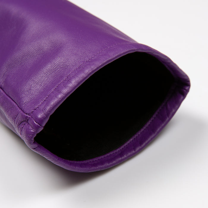 Women's Single Point Long Above Elbow Lined Leather Gloves in Amethyst open cuff