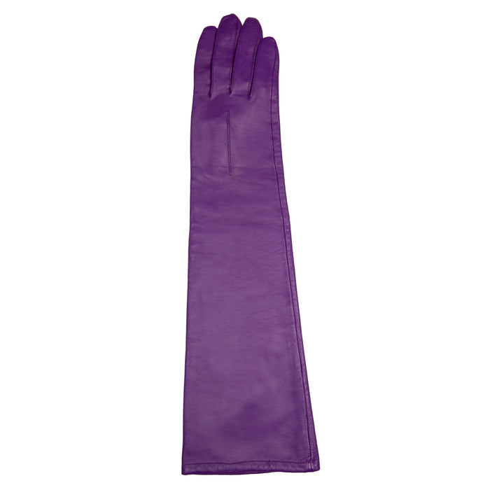 Women's Single Point Long Above Elbow Lined Leather Gloves in Amethyst right