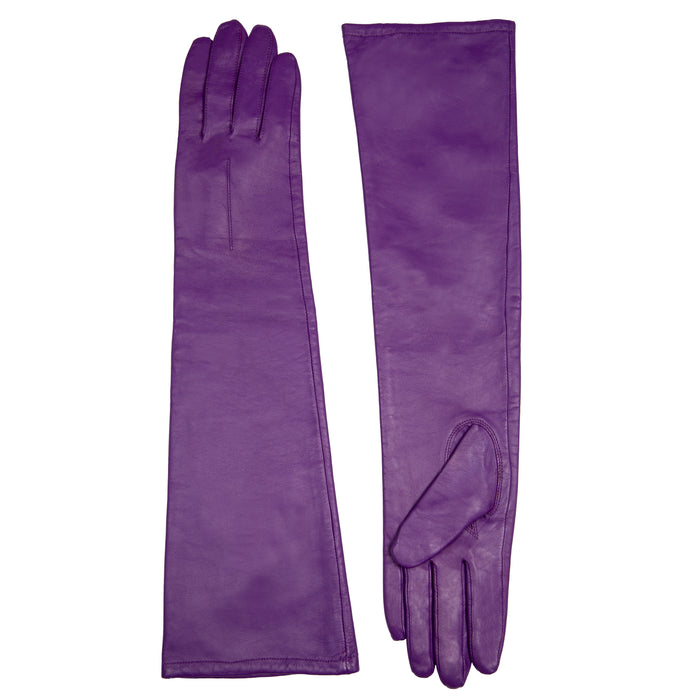 Women's Single Point Long Above Elbow Lined Leather Gloves in Amethyst side