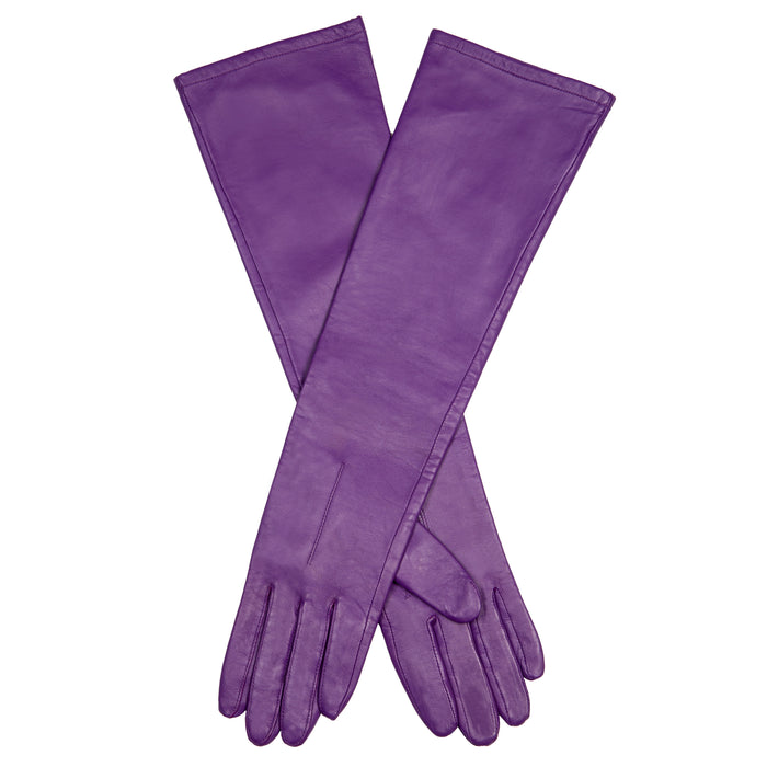 Women's Single Point Long Above Elbow Lined Leather Gloves in Amethyst