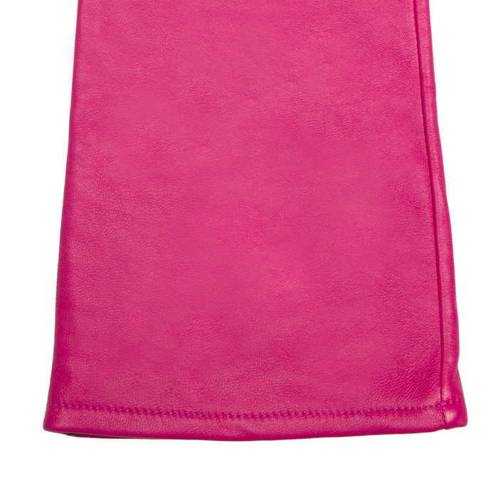 Women's Single Point Long Above Elbow Lined Leather Gloves in Hot Pink  right cuff