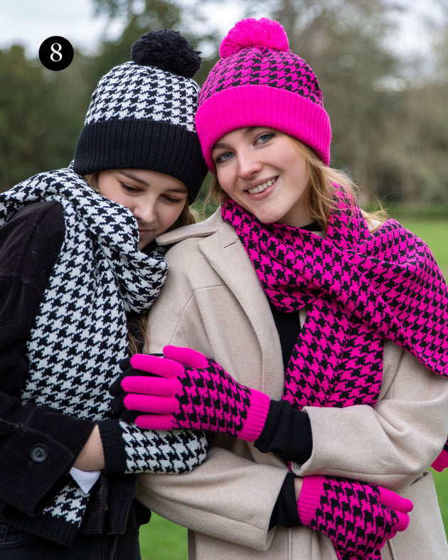women's dogtooth hat and gloves