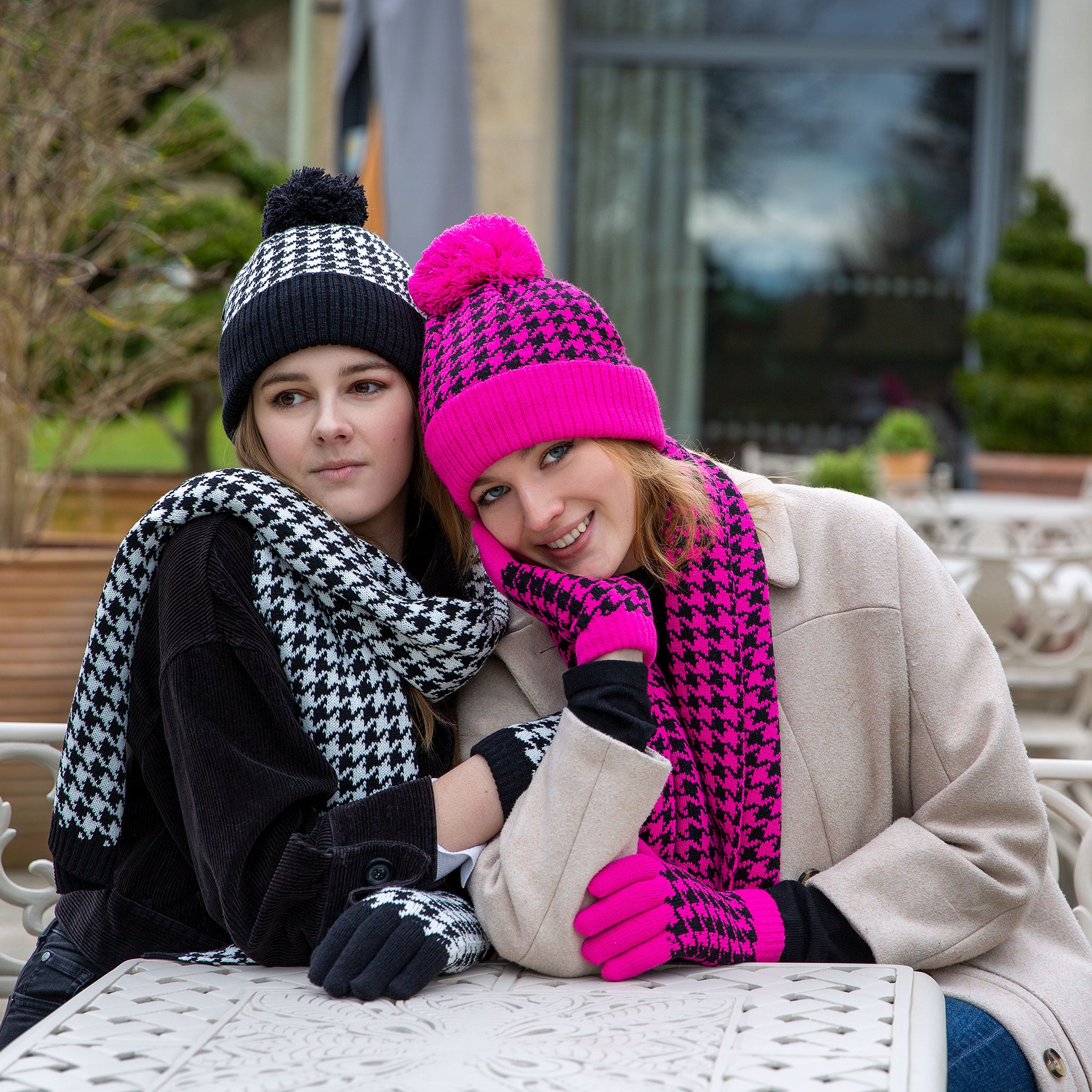 Pink Black Woolly Hat Pink Panda Pink Bobble Hat Big Bobble Hats