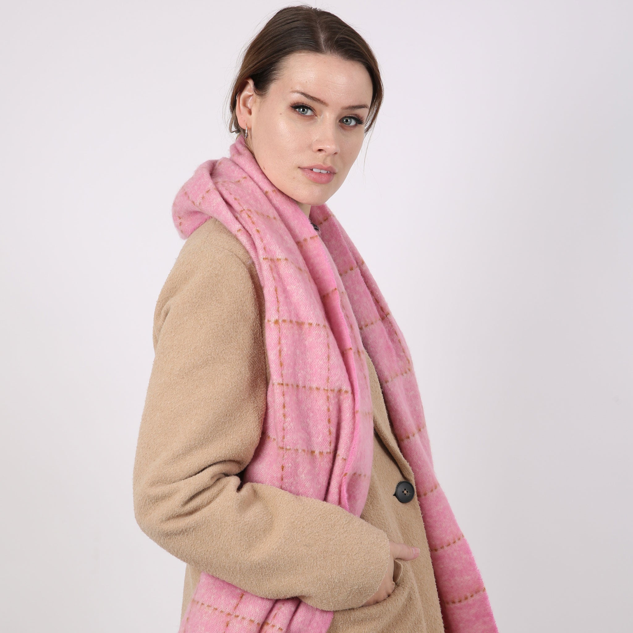 Women's Dotted Windowpane Check Scarf with Tassels | Dents