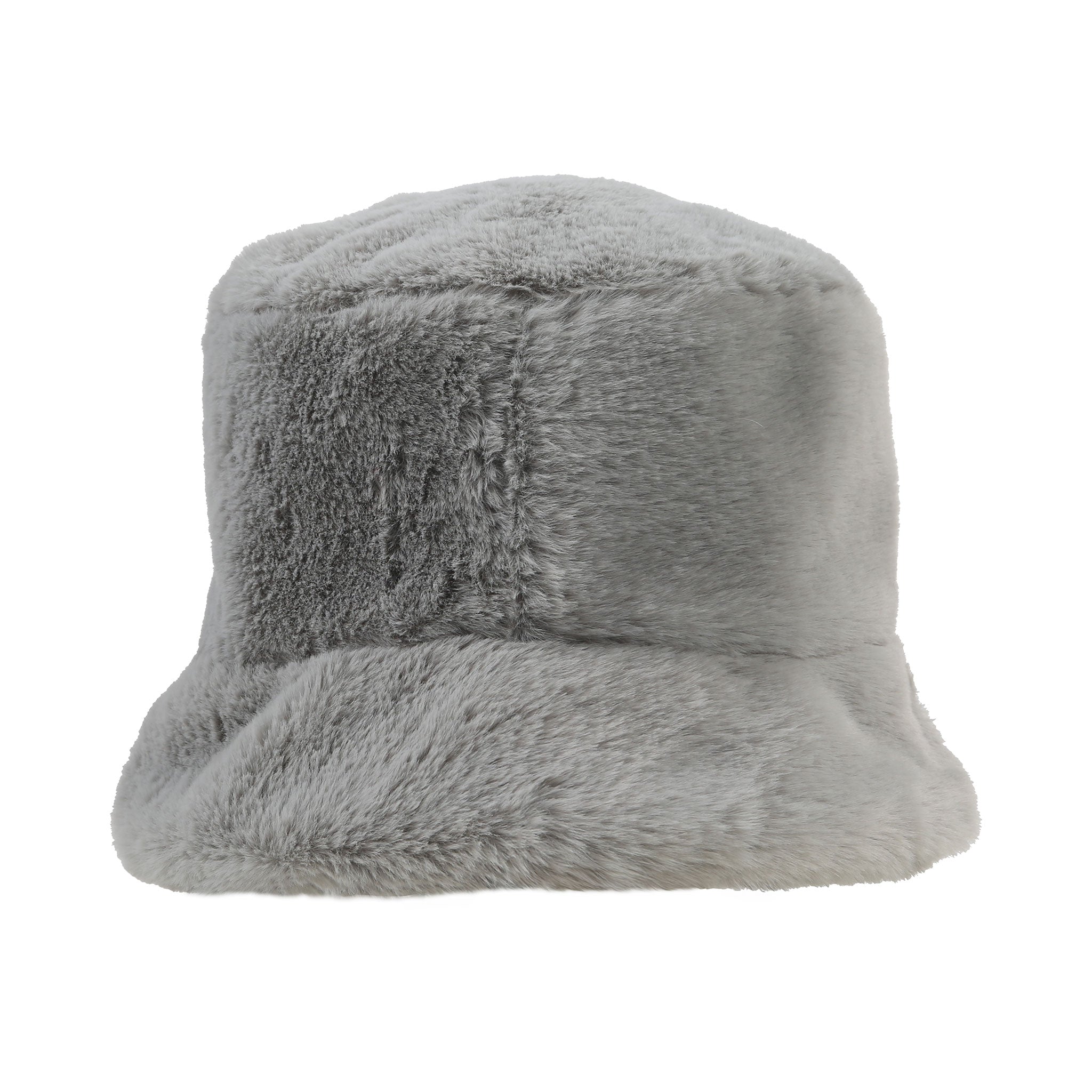 Gray Faux Fur Winter Bucket Hat Unisex One Size Fits Most Kaitlyn Grey Rex Rabbit Fur Bucket Hat at FurHatWorld main image 3
