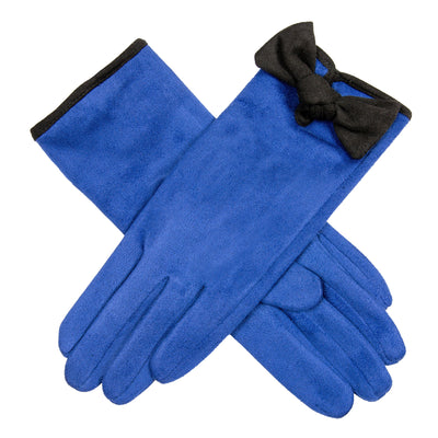Women S Velour Lined Faux Suede Gloves With Trim And Bow