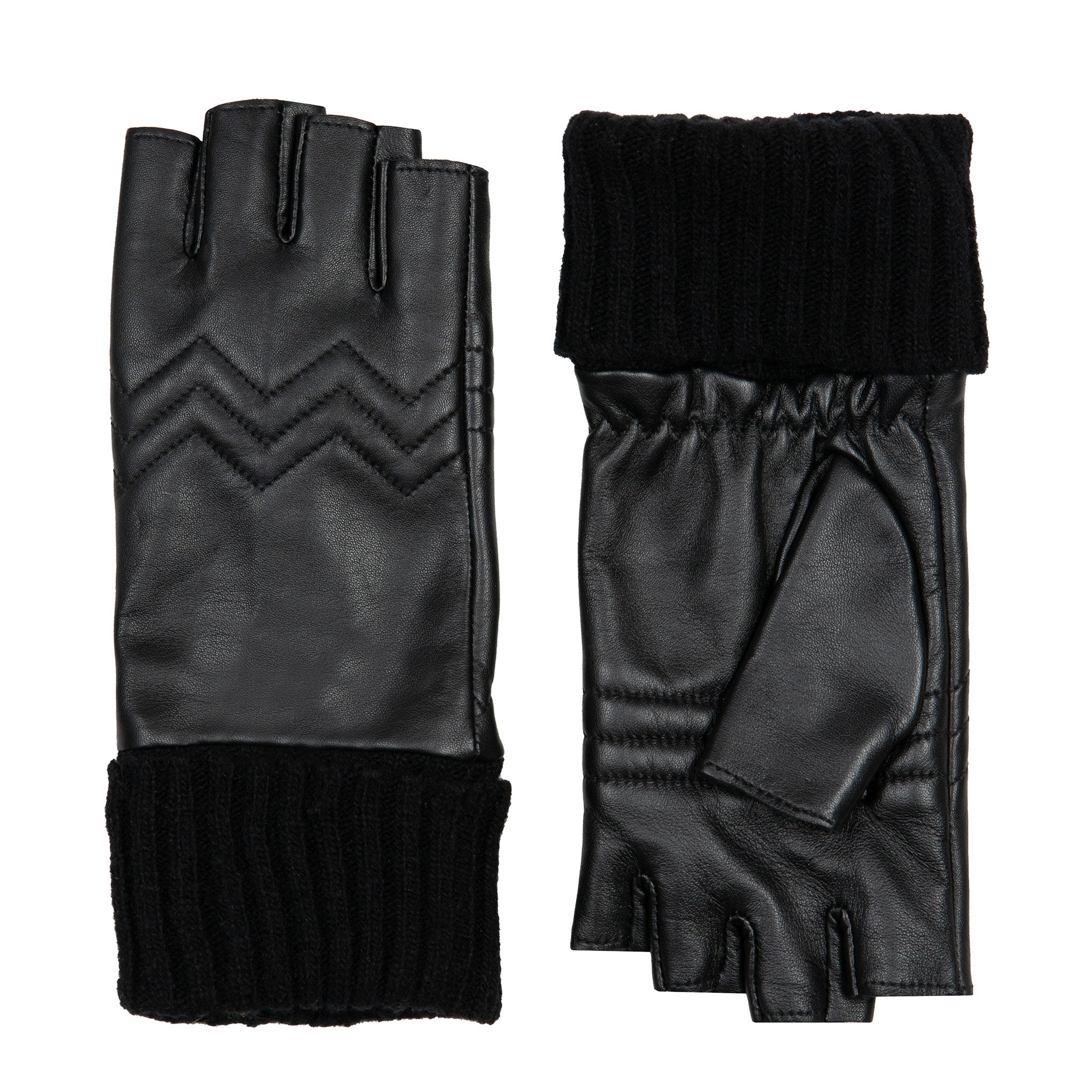 Women's Fingerless Fleece-Lined Leather Gloves with Quilted