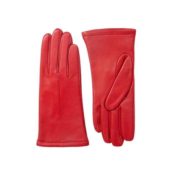 Women's Single Point Lined Leather Gloves in Berry Side