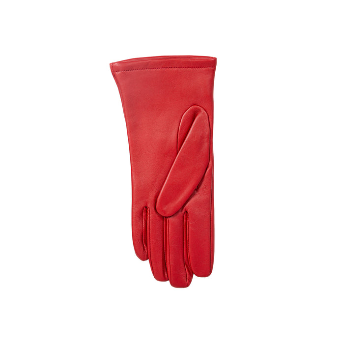 Women's Single Point Lined Leather Gloves in Berry Left