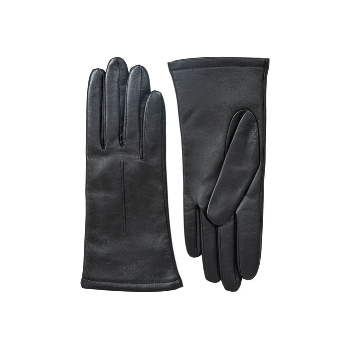 Women's Single Point Lined Leather Gloves in Black Side