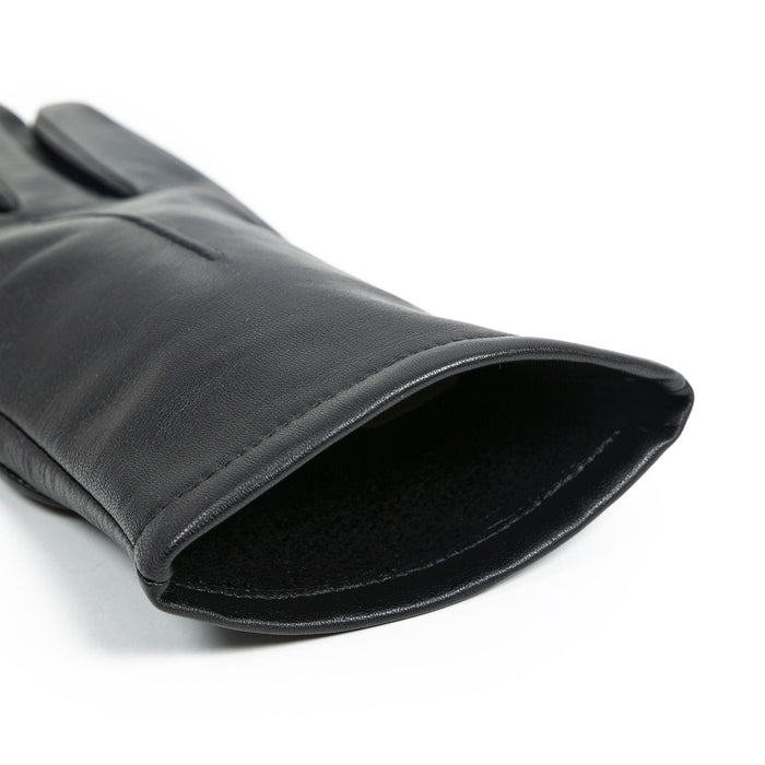 Women's Single Point Lined Leather Gloves in Black  Open Cuff