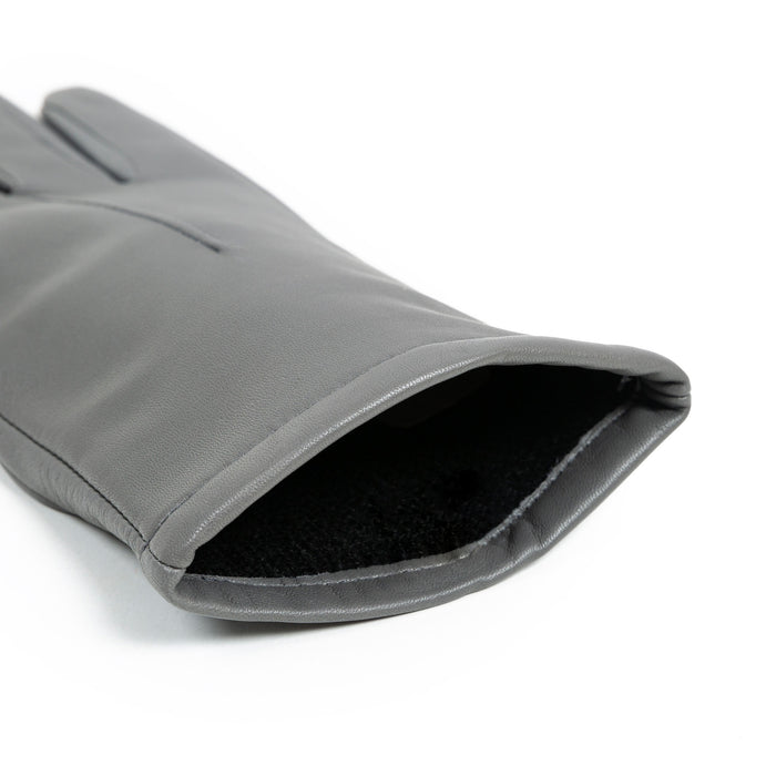 Women's Single Point Lined Leather Gloves in Charcoal Open Cuff