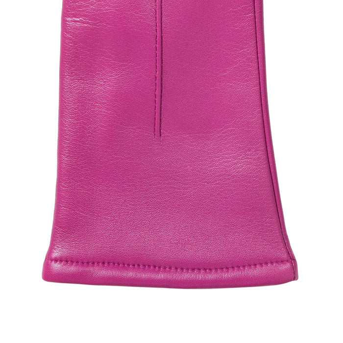 Women's Single Point Lined Leather Gloves in Hot Pink Right Cuff