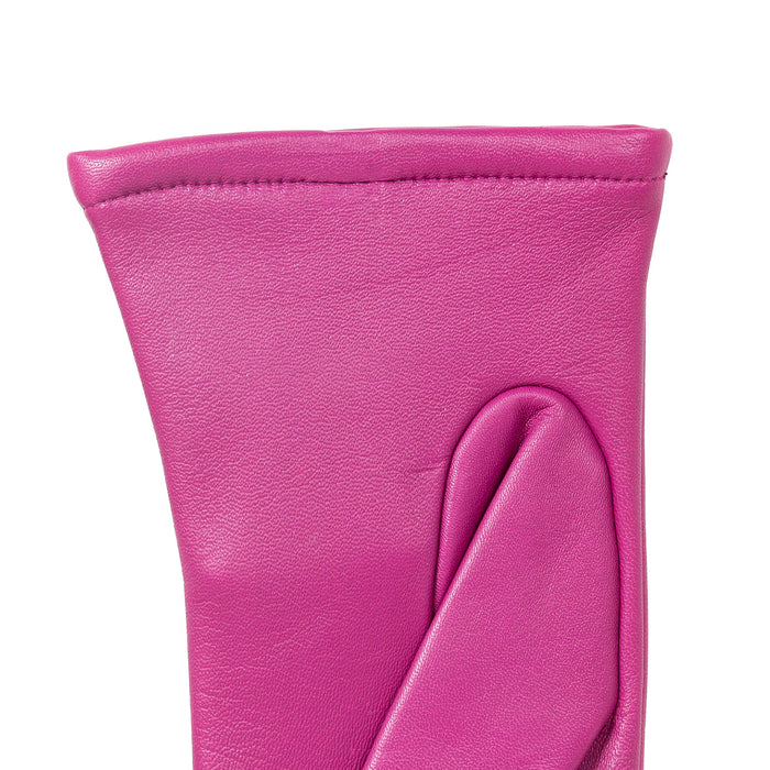 Women's Single Point Lined Leather Gloves in Hot Pink Left cuff
