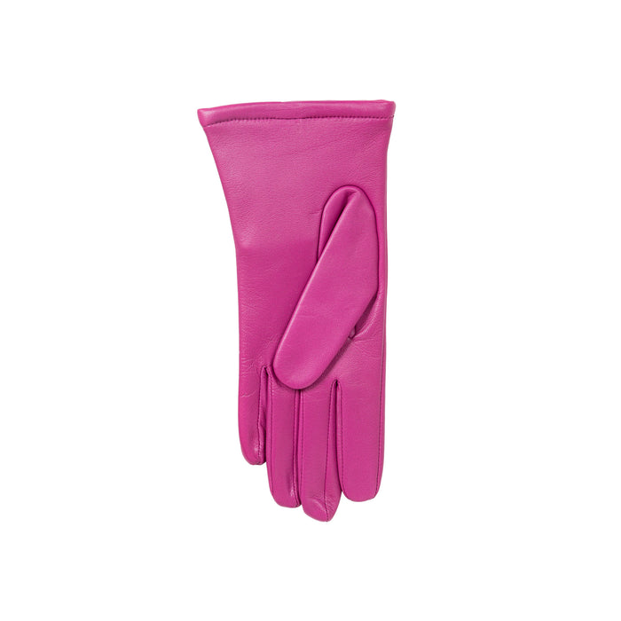 Women's Single Point Lined Leather Gloves in Hot Pink Left