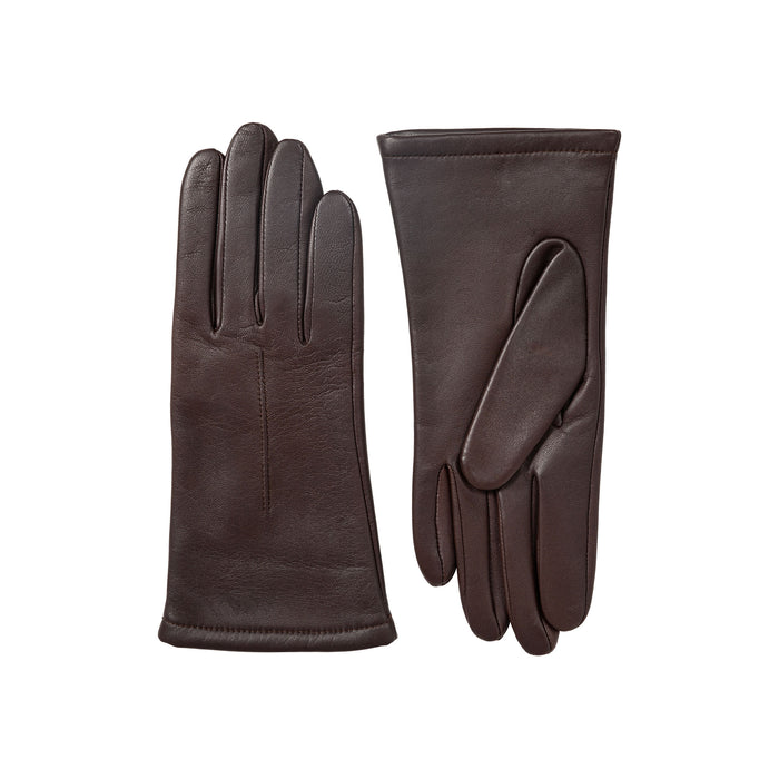 Women's Single Point Lined Leather Gloves in Mocca Side