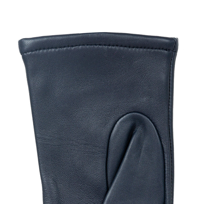 Women's Single Point Lined Leather Gloves in Navy Left Cuff