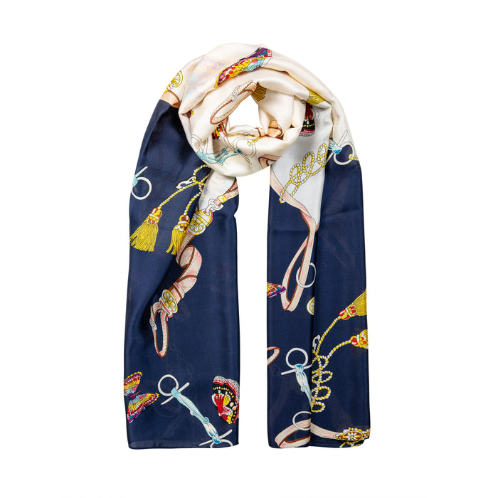 womens navy lightweight scarf with butterflies and buckles