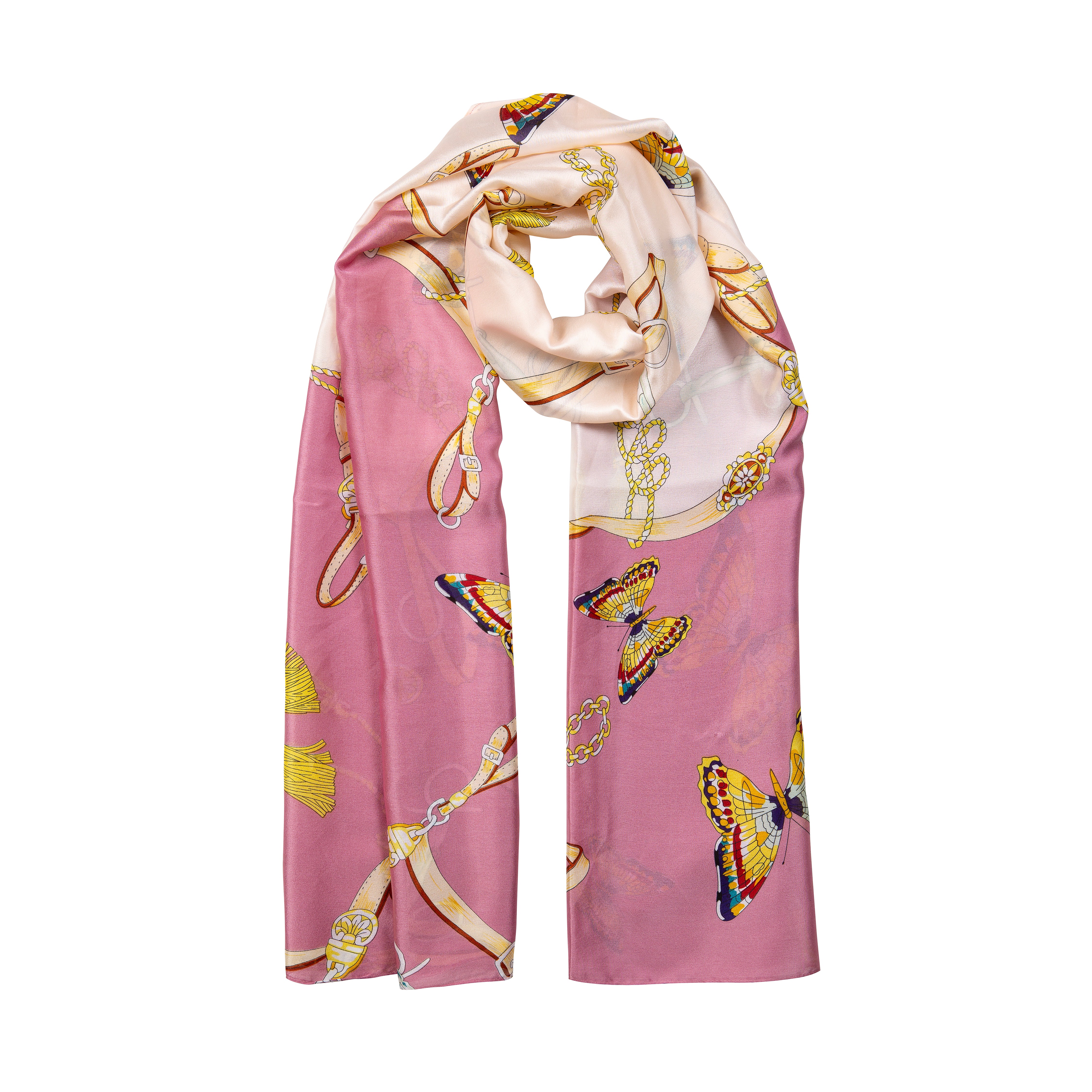Women s Butterflies and Buckles Print Silk Like Lightweight Scarf Dents