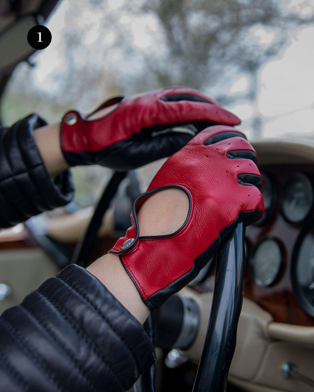 women's red touchscreeen leather driving
