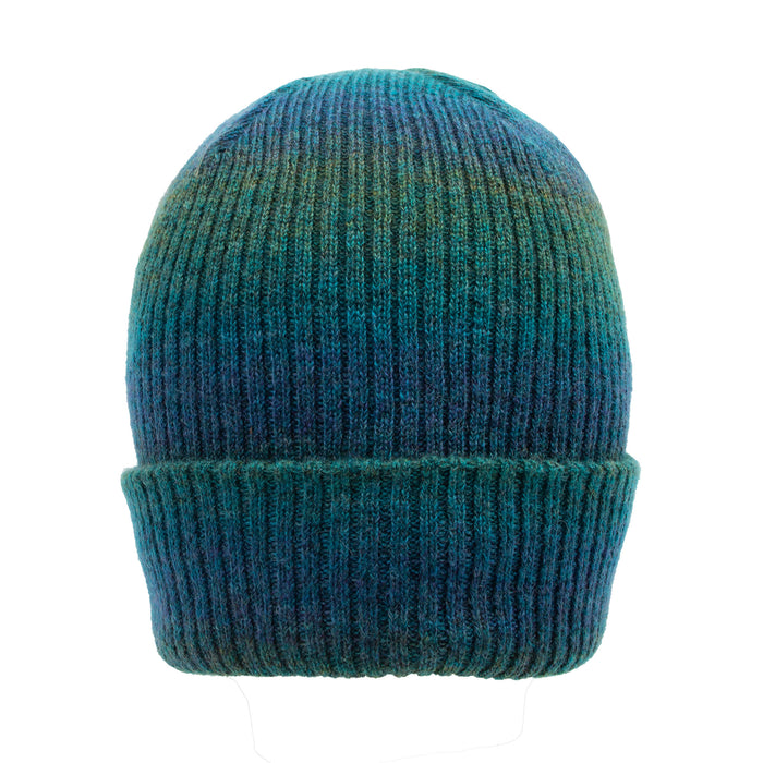 Women's Ribbed Knit Beanie Hat with Ombre Pattern Dents