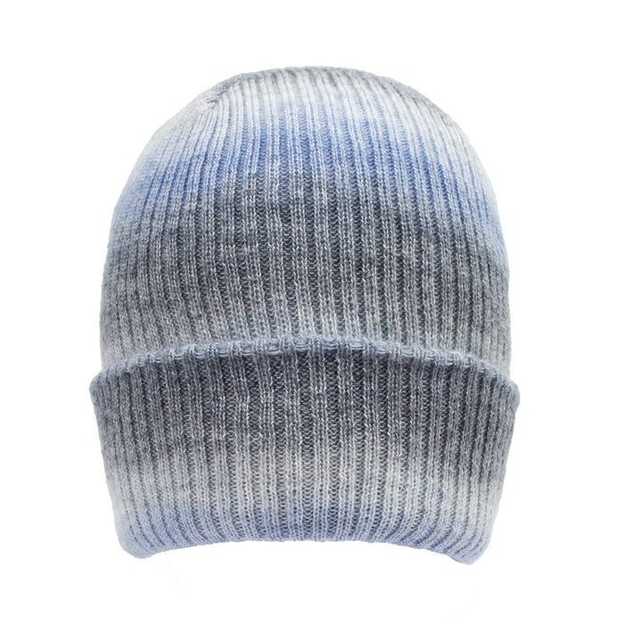 Women's Ribbed Knit Beanie Hat with Ombre Pattern Dents