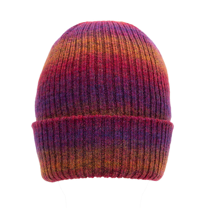 Women's Ribbed Knit Beanie Hat with Ombre Pattern Dents