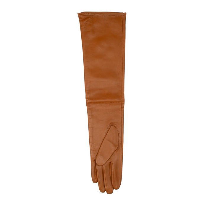 Women's Single Long Above-Elbow Lined Leather Gloves Saddle left