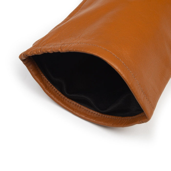 Women's Single Long Above-Elbow Lined Leather Gloves Saddle Open Cuff