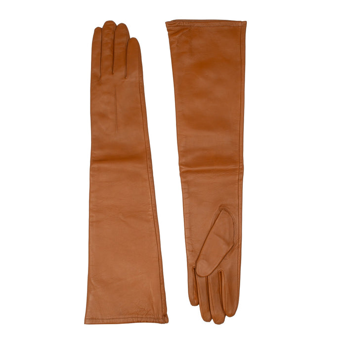 Women's Single Long Above-Elbow Lined Leather Gloves Saddle side