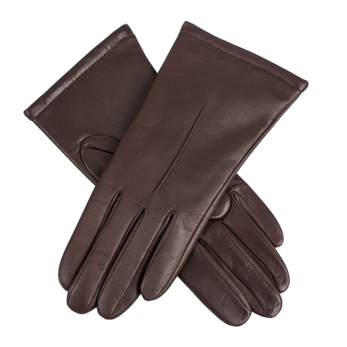 Women's single point leather gloves in mocca - criss cross