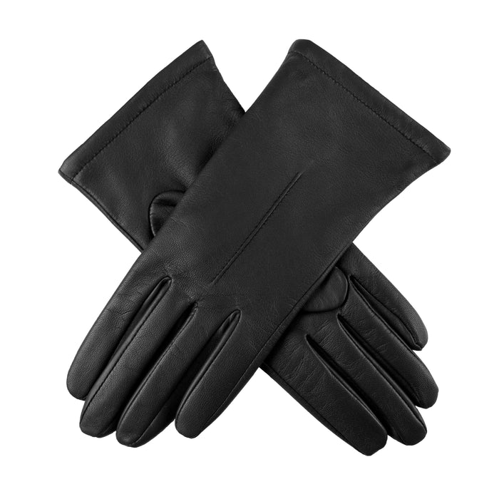 Women's Single Point Lined Leather Gloves in Black 