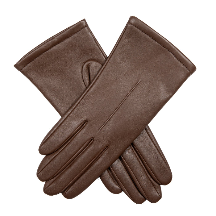 Women's Single Point Lined Leather Gloves in Chestnut